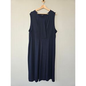 J Jill Wearever 3X Navy Faux Wrap Sleeveless Midi Dress Plus Size Stretch Work